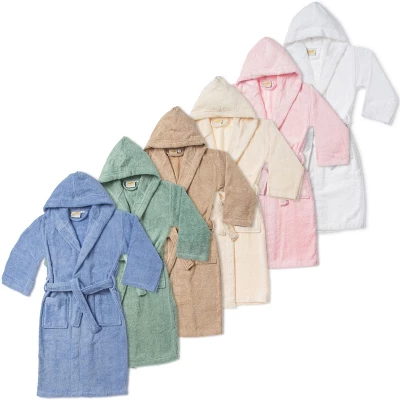 Soft And Warm Cotton Terry Kids' Hooded Bathrobe By Blue Nile Mills - Image 3