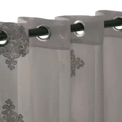 Damask Semi-Sheer 2-Piece Curtain Panel Set With Stainless Grommet Header - Blue Nile Mills