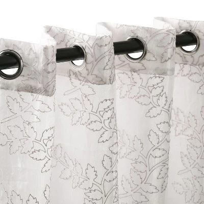 Lightweight Floral Embroidered Semi-Sheer 2-Piece Curtain Panel Set With Stainless Grommet Header - Blue Nile Mills