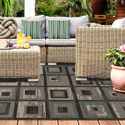 Color Block Tile Geometric Indoor Outdoor Runner Or Area Rug By Blue Nile Mills - Image 4