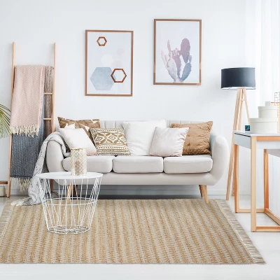 Handwoven Eco-Friendly Jute And Cotton Chevron Tassel Indoor Area Rug Or Runner By Blue Nile Mills