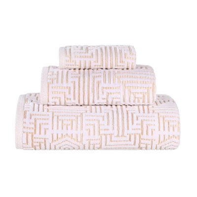 Cotton Modern Geometric Jacquard Soft Highly-Absorbent Assorted 3 Piece Bathroom Towel Set By Blue Nile Mills - Image 11