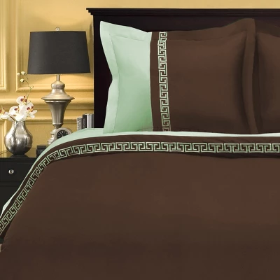 Solid Geometric Border Classic Modern Traditional Formal 3-Piece Duvet Cover Set By Blue Nile Mills