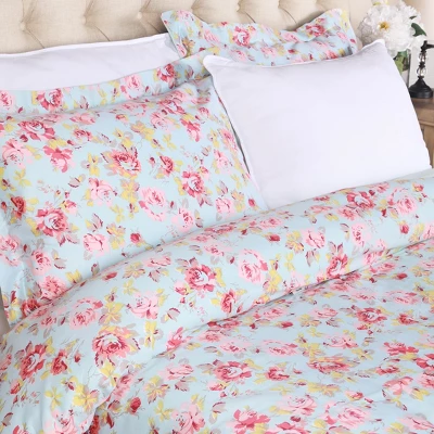 Soft 300 Thread Count Cotton Duvet Cover Bed Set With Pillow Shams, Vintage Floral Or Solid Bedding Bohemian Wildflower By Blue Nile Mills - Image 3
