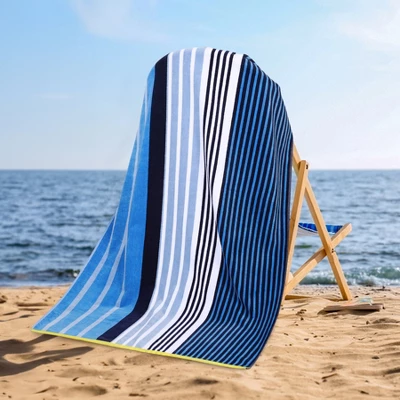 Contemporary Striped Cotton Large Oversized Beach Towel By Blue Nile Mills - Image 5