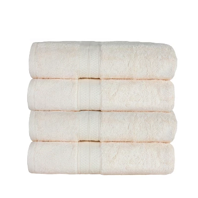 4 Piece Bath Towel Set, Rayon From Bamboo And Cotton, Plush And Thick, Hypoallergenic, Solid Terry Towels With Dobby Border By Blue Nile Mills - Image 6