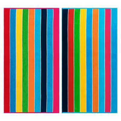 Rainbow Striped Cotton Oversized Reversible Beach Towel Set Of 2 By Blue Nile Mills - Image 8