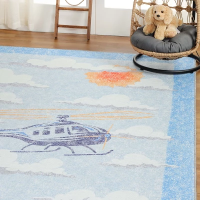 World Traveler Playful Helicopter Kids Playroom Indoor Area Rug By Blue Nile Mills - Image 6