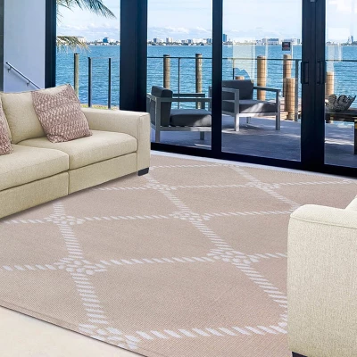 Modern Coastal Diamond Lattice Indoor Outdoor Area Rug By Blue Nile Mills - Image 8