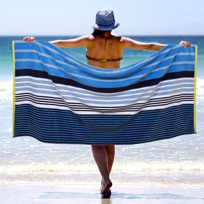 Contemporary Striped Cotton Large Oversized Beach Towel By Blue Nile Mills