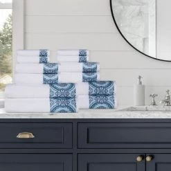 Medallion Ultra-Soft Cotton Highly Absorbent 12 Piece Jacquard Towel Set By Blue Nile Mills