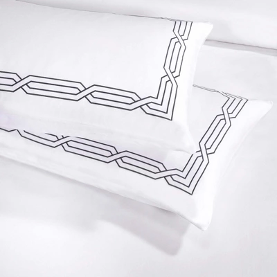 Luxury 1200 Thread Count Cotton Geometric Scroll Embroidered 3 Piece Duvet Cover Set By Blue Nile Mills - Image 3