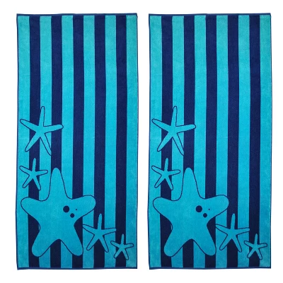 Summer Starfish Cotton Oversized Beach/ Bath Towel, Soft Highly Absorbent Terry Lightweight, Perfect After Swimming Or Sunbathing By Blue Nile Mills - Image 4
