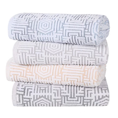 Cotton Modern Geometric Jacquard Soft Highly-Absorbent Face Towel Washcloth Set Of 12 By Blue Nile Mills - Image 8