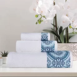 Medallion Ultra-Soft Cotton Highly Absorbent 3 Piece Jacquard Towel Set By Blue Nile Mills