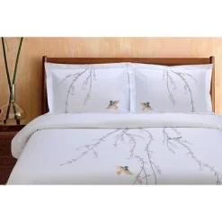 Classic Spring Solid Embroidered Modern 200-Thread Count Ultra-Soft Cotton 3-Piece Duvet Cover Set With Matching Pillowshams By Blue Nile Mills
