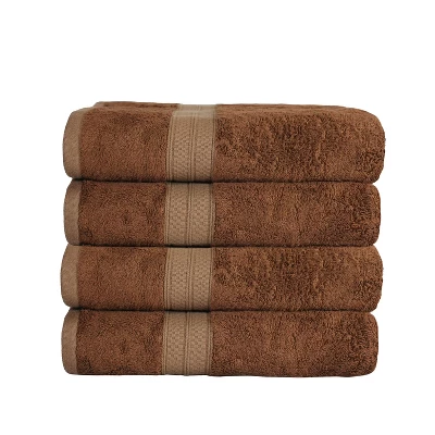 4 Piece Bath Towel Set, Rayon From Bamboo And Cotton, Plush And Thick, Hypoallergenic, Solid Terry Towels With Dobby Border By Blue Nile Mills - Image 12