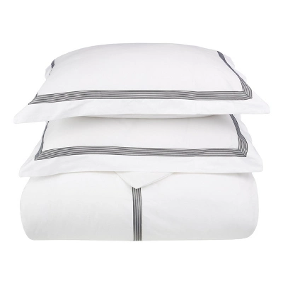 Solid Modern 200-Thread Count Ultra-Soft Breathable Cotton Embroidered Traditional Duvet Cover Set With Matching Pillowshams By Blue Nile Mills