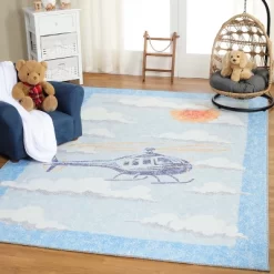 World Traveler Playful Helicopter Kids Playroom Indoor Area Rug By Blue Nile Mills