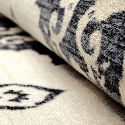 Vintage Medallion Scroll Non-Slip Washable Indoor Runner Or Area Rug By Blue Nile Mills - Image 2