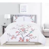Modern Embroidered Cherry Blossom Floral Cotton Duvet Cover And Pillow Sham Set - Blue Nile Mills