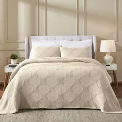 Modern Circles Cotton Medium Weight Woven Coverlet By Blue Nile Mills