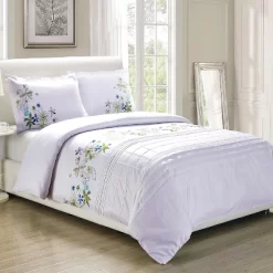 Classic Spring Blooms Colorful Floral Embroidered 200-Thread Count Cotton Modern And Transitional 3-Piece Duvet Cover Set By Blue Nile Mills