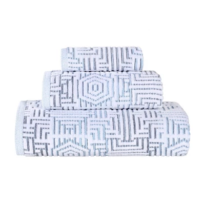 Cotton Modern Geometric Jacquard Soft Highly-Absorbent Assorted 3 Piece Bathroom Towel Set By Blue Nile Mills - Image 9