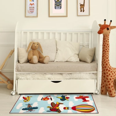Non-Slip Airplane Modern Kid's Washable Indoor Area Rug - Blue Nile Mills - Image 5