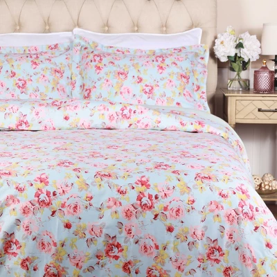 Soft 300 Thread Count Cotton Duvet Cover Bed Set With Pillow Shams, Vintage Floral Or Solid Bedding Bohemian Wildflower By Blue Nile Mills - Image 2