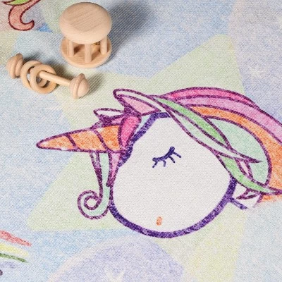 Unicorn Rainbow Colorful Kids Playroom Nursery Washable Indoor Area Rug By Blue Nile Mills - Image 4