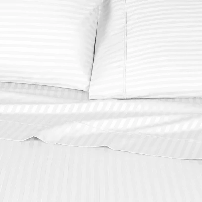 100% Premium Cotton 300 Thread Count Stripe Deep Pocket Luxury Bed Sheet Set By Blue Nile Mills - Image 5