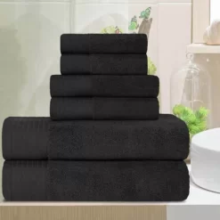 Premium Cotton Herringbone Medium Weight 6 Piece Bathroom Set By Blue Nile Mills