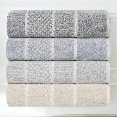 Viscose Cotton Blend Medium Weight Soft Textured Checkered And Ribbed Towel Set By Blue Nile Mills - Image 7