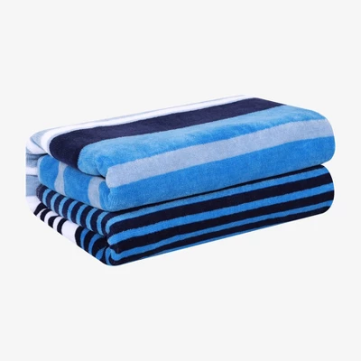 Contemporary Striped Cotton Large Oversized Beach Towel By Blue Nile Mills - Image 6