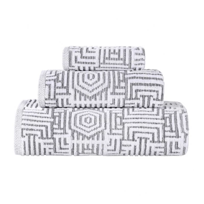 Cotton Modern Geometric Jacquard Soft Highly-Absorbent Assorted 3 Piece Bathroom Towel Set By Blue Nile Mills - Image 10