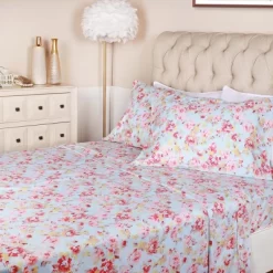 Soft 300 Thread Count Cotton Sheet Bed Set, Vintage Floral Or Solid Bedding Bohemian Wildflower By Blue Nile Mills