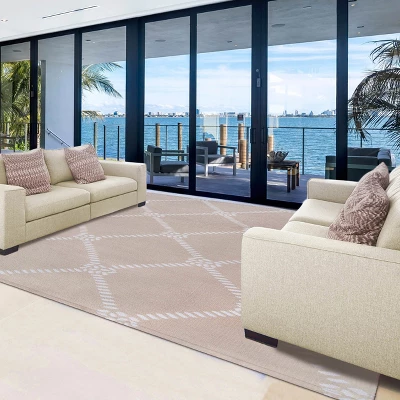 Modern Coastal Diamond Lattice Indoor Outdoor Area Rug By Blue Nile Mills - Image 7