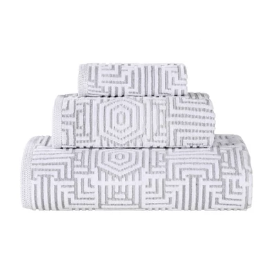 Cotton Modern Geometric Jacquard Soft Highly-Absorbent Assorted 3 Piece Bathroom Towel Set By Blue Nile Mills - Image 12