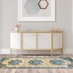 Distressed Medallion Traditional Border Indoor Area Rug Or Runner Rug By Blue Nile Mills