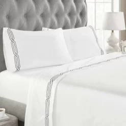 Luxury 1200 Thread Count Premium Cotton Geometric Scroll Embroidered 4 Piece Bed Sheet Set By Blue Nile Mills